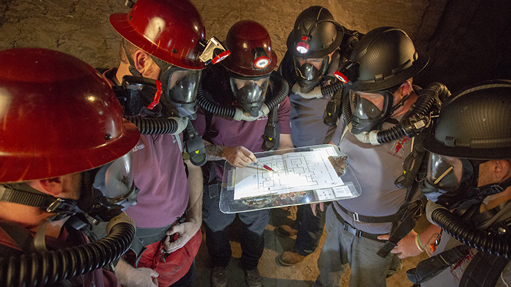 Doe Run’s two mine rescue teams practicing their mine safety and rescue skills underground.